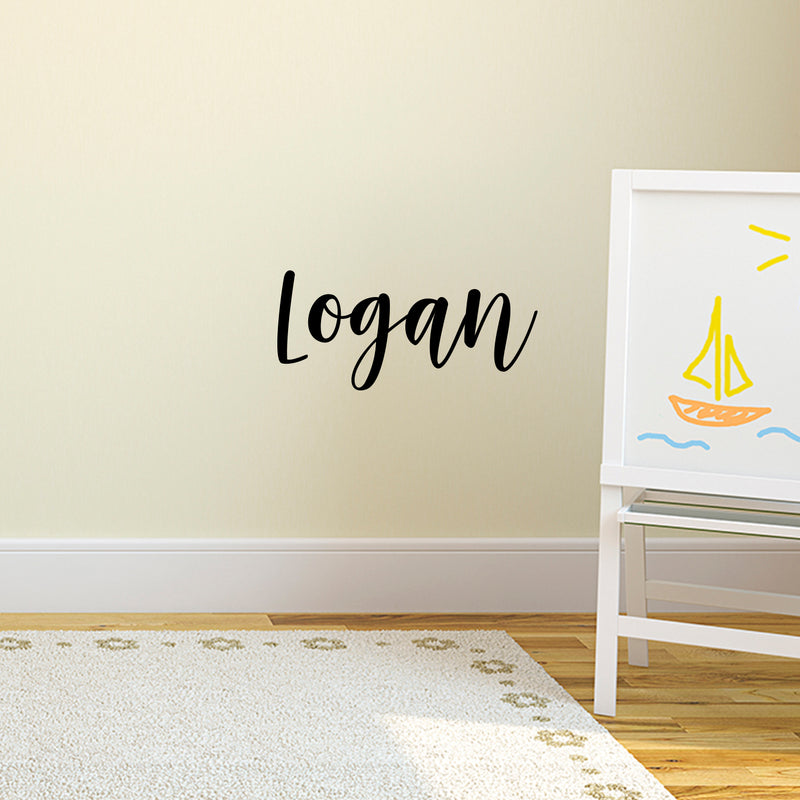 Vinyl Wall Art Decal Boys Custom Name - ’Logan’ Custom Text Name - 12" x 29" - Little Boys Bedroom Vinyl Wall Decals - Cute Wall Art Decals for Baby Boy Nursery Room Decor (12" x 29"; Black Cursive) 2