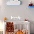 Vinyl Wall Art Decal Boys Custom Name - ’Logan’ Custom Text Name - 12" x 29" - Little Boys Bedroom Vinyl Wall Decals - Cute Wall Art Decals for Baby Boy Nursery Room Decor (12" x 29"; White Cursive) 1