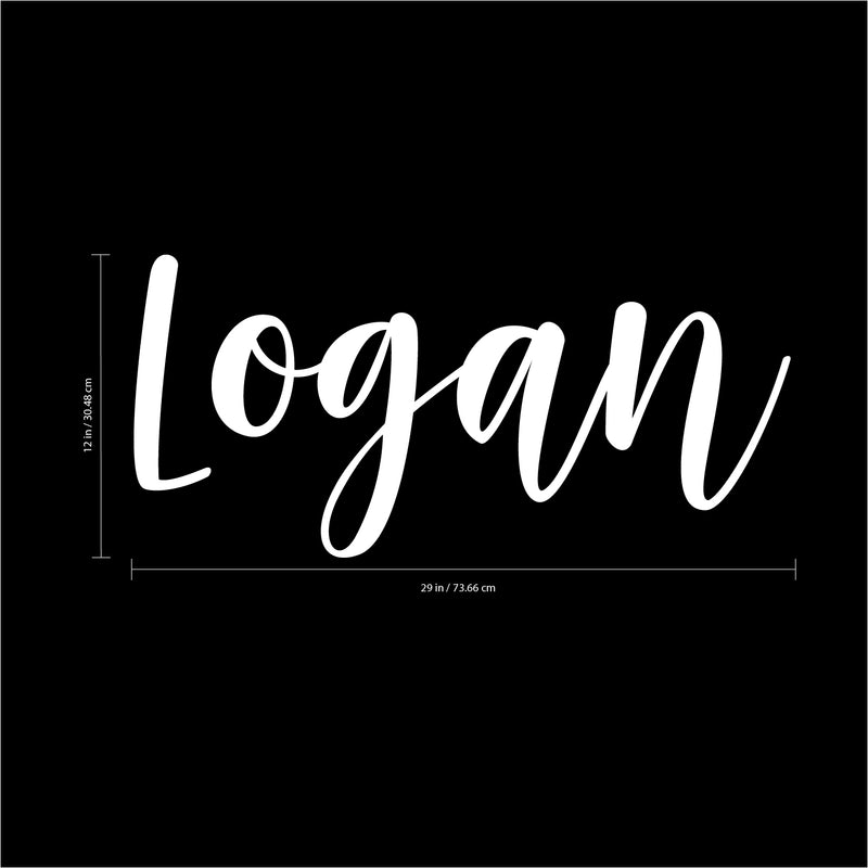 Vinyl Wall Art Decal Boys Custom Name - ’Logan’ Custom Text Name - 12" x 29" - Little Boys Bedroom Vinyl Wall Decals - Cute Wall Art Decals for Baby Boy Nursery Room Decor (12" x 29"; White Cursive) 3