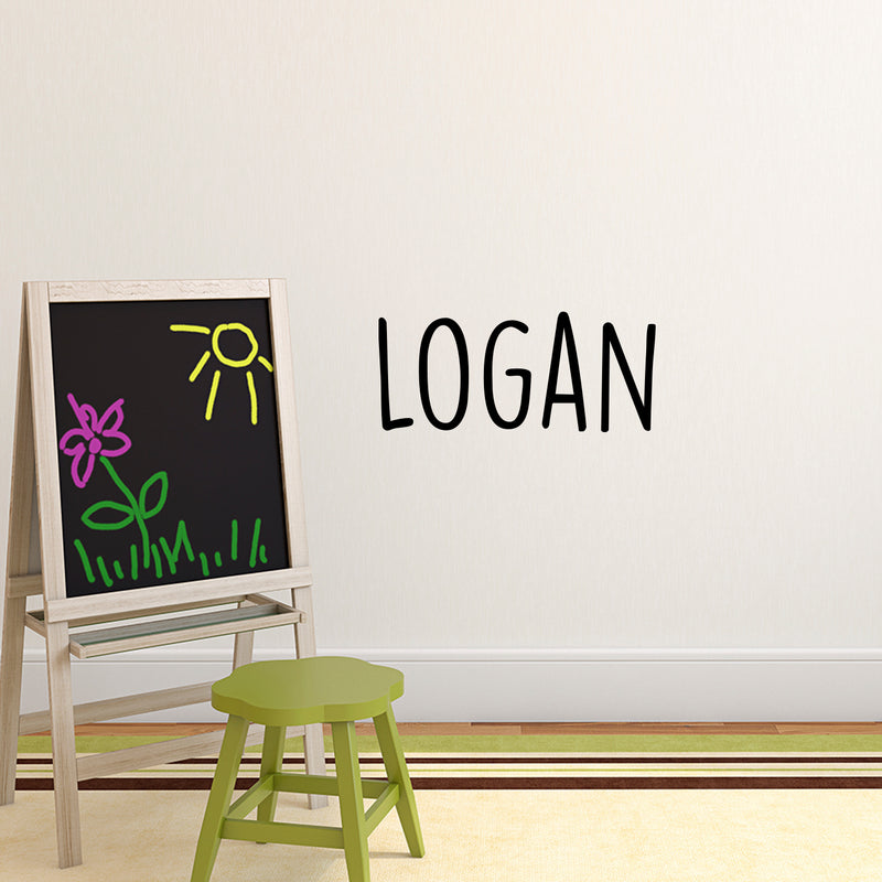 Vinyl Wall Art Decal Boys Custom Name - ’Logan’ Custom Text Name - 12" x 29" - Little Boys Bedroom Vinyl Wall Decals - Cute Wall Art Decals for Baby Boy Nursery Room Decor (12" x 29"; Black Text) 1