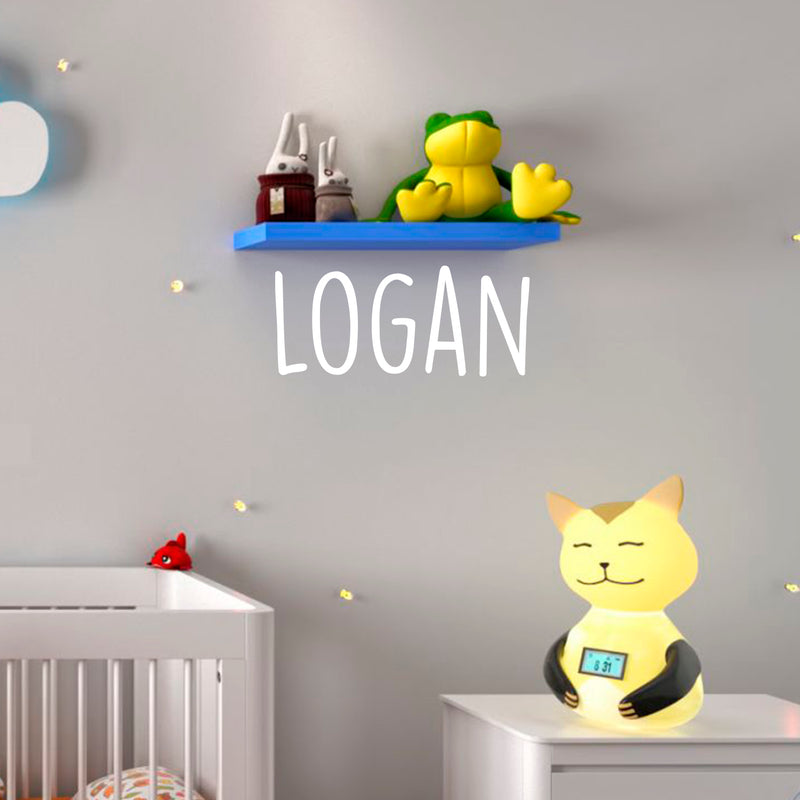 Vinyl Wall Art Decal Boys Custom Name - ’Logan’ Custom Text Name - 12" x 29" - Little Boys Bedroom Vinyl Wall Decals - Cute Wall Art Decals for Baby Boy Nursery Room Decor (12" x 29"; White Text) 1