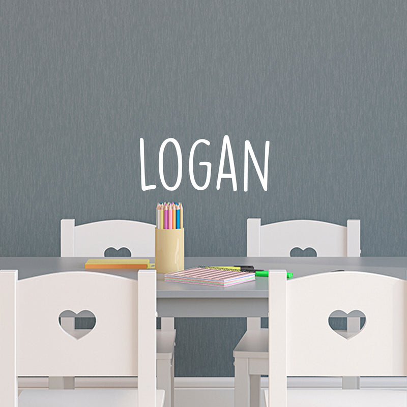 Vinyl Wall Art Decal Boys Custom Name - ’Logan’ Custom Text Name - 12" x 29" - Little Boys Bedroom Vinyl Wall Decals - Cute Wall Art Decals for Baby Boy Nursery Room Decor (12" x 29"; White Text) 2