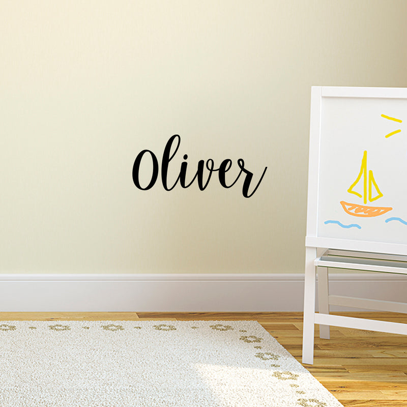 Vinyl Wall Art Decal Boys Custom Name - ’Oliver’ Custom Text Name - Little Boys Bedroom Vinyl Wall Decals - Cute Wall Art Decals for Baby Boy Nursery Room Decor (12" x 30"; Black Cursive) 3