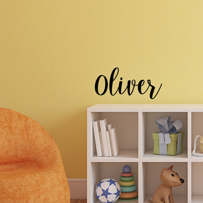 Vinyl Wall Art Decal Boys Custom Name - ’Oliver’ Custom Text Name - 12" x 30" - Little Boys Bedroom Vinyl Wall Decals - Cute Wall Art Decals for Baby Boy Nursery Room Decor (12" x 30"; Black Cursive) 2