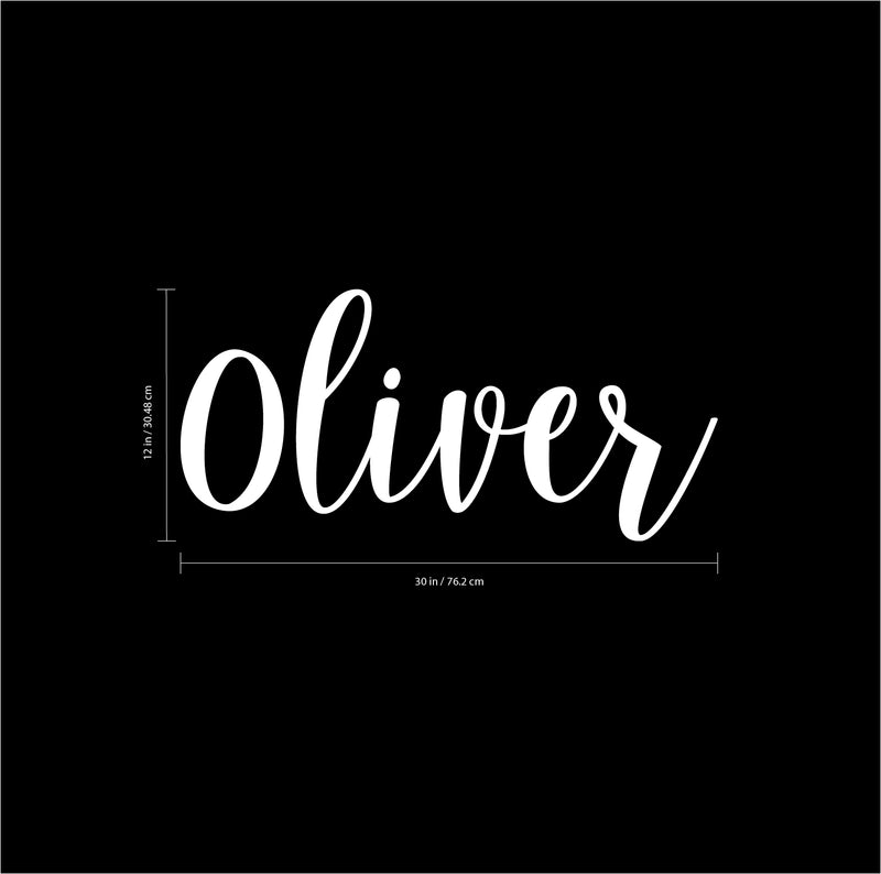 Vinyl Wall Art Decal Boys Custom Name - ’Oliver’ Custom Text Name - 12" x 30" - Little Boys Bedroom Vinyl Wall Decals - Cute Wall Art Decals for Baby Boy Nursery Room Decor (12" x 30"; White Cursive) 3