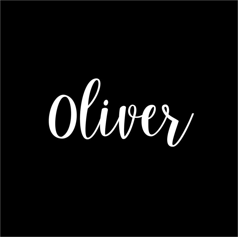 Vinyl Wall Art Decal Boys Custom Name - ’Oliver’ Custom Text Name - 12" x 30" - Little Boys Bedroom Vinyl Wall Decals - Cute Wall Art Decals for Baby Boy Nursery Room Decor (12" x 30"; White Cursive) 4