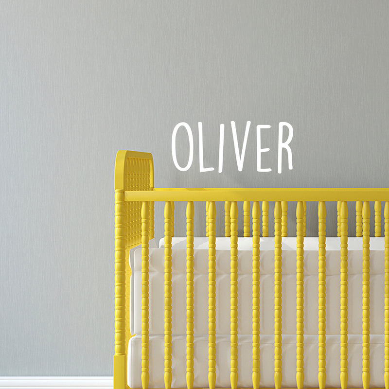 Vinyl Wall Art Decal Boys Custom Name - ’Oliver’ Custom Text Name - 12" x 30" - Little Boys Bedroom Vinyl Wall Decals - Cute Wall Art Decals for Baby Boy Nursery Room Decor (12" x 30"; White Text) 3