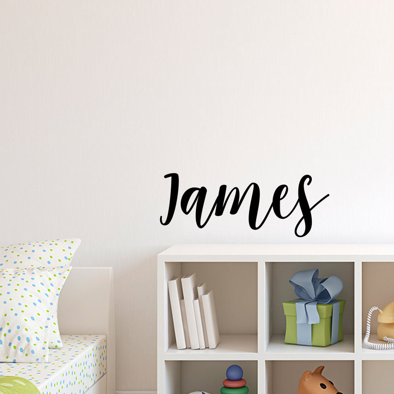 Vinyl Wall Art Decal Boys Custom Name - ’James’ Custom Text Name - Little Boys Bedroom Vinyl Wall Decals - Cute Wall Art Decals for Baby Boy Nursery Room Decor (12" x 29"; Black Text) 3