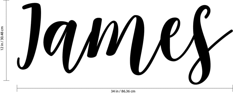 Vinyl Wall Art Decal Boys Custom Name - ’James’ Custom Text Name - 12" x 34" - Little Boys Bedroom Vinyl Wall Decals - Cute Wall Art Decals for Baby Boy Nursery Room Decor (12" x 34"; Black Cursive) 3