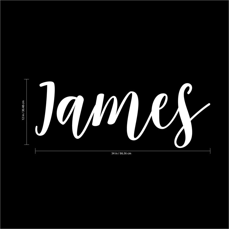 Vinyl Wall Art Decal Boys Custom Name - ’James’ Custom Text Name - 12" x 34" - Little Boys Bedroom Vinyl Wall Decals - Cute Wall Art Decals for Baby Boy Nursery Room Decor (12" x 34"; White Cursive) 3