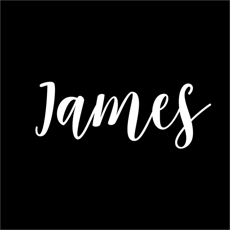 Vinyl Wall Art Decal Boys Custom Name - ’James’ Custom Text Name - 12" x 34" - Little Boys Bedroom Vinyl Wall Decals - Cute Wall Art Decals for Baby Boy Nursery Room Decor (12" x 34"; White Cursive) 4