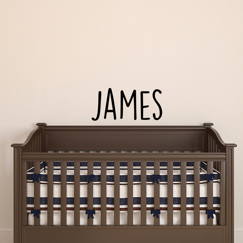 Vinyl Wall Art Decal Boys Custom Name - ’James’ Custom Text Name - 12" x 29" - Little Boys Bedroom Vinyl Wall Decals - Cute Wall Art Decals for Baby Boy Nursery Room Decor (12" x 29"; Black Text) 1