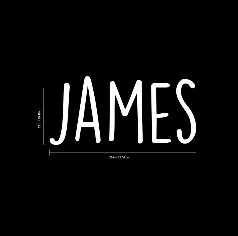 Vinyl Wall Art Decal Boys Custom Name - ’James’ Custom Text Name - 12" x 29" - Little Boys Bedroom Vinyl Wall Decals - Cute Wall Art Decals for Baby Boy Nursery Room Decor (12" x 29"; White Text) 3