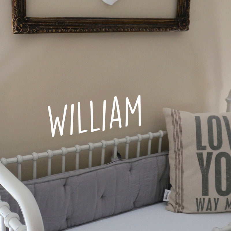 Vinyl Wall Art Decal Boys Custom Name - ’William’ Custom Text Name - 12" x 34" - Little Boys Bedroom Vinyl Wall Decals - Cute Wall Art Decals for Baby Boy Nursery Room Decor (12" x 34"; White Text) 2