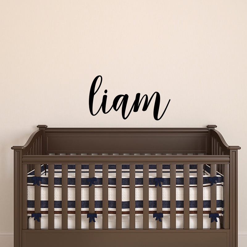 Vinyl Wall Art Decal Boys Custom Name - ’Liam’ Custom Text Name- 12" x 25" - Little Boys Bedroom Vinyl Wall Decals - Cute Wall Art Decals for Baby Boy Nursery Room Decor (12" x 25"; Black Cursive) 1