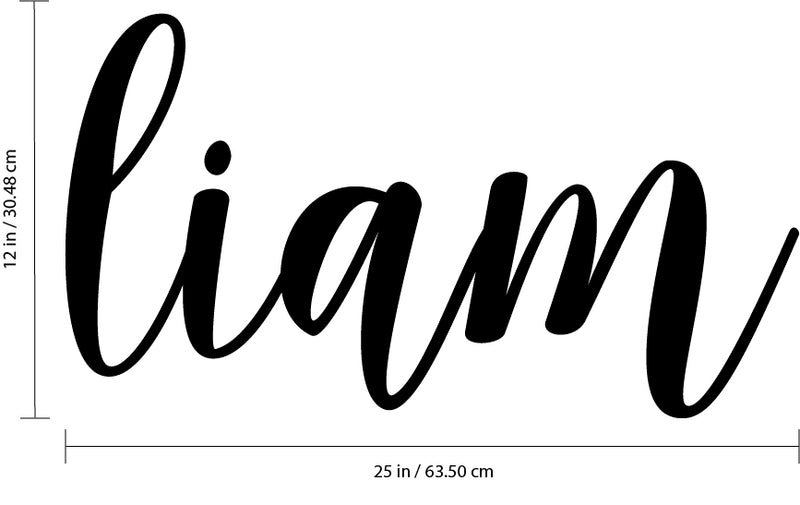 Vinyl Wall Art Decal Boys Custom Name - ’Liam’ Custom Text Name- 12" x 25" - Little Boys Bedroom Vinyl Wall Decals - Cute Wall Art Decals for Baby Boy Nursery Room Decor (12" x 25"; Black Cursive) 3