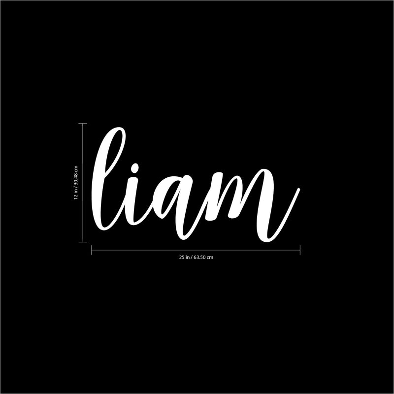 Vinyl Wall Art Decal Boys Custom Name - ’Liam’ Custom Text Name- 12" x 25" - Little Boys Bedroom Vinyl Wall Decals - Cute Wall Art Decals for Baby Boy Nursery Room Decor (12" x 25"; White Cursive) 3