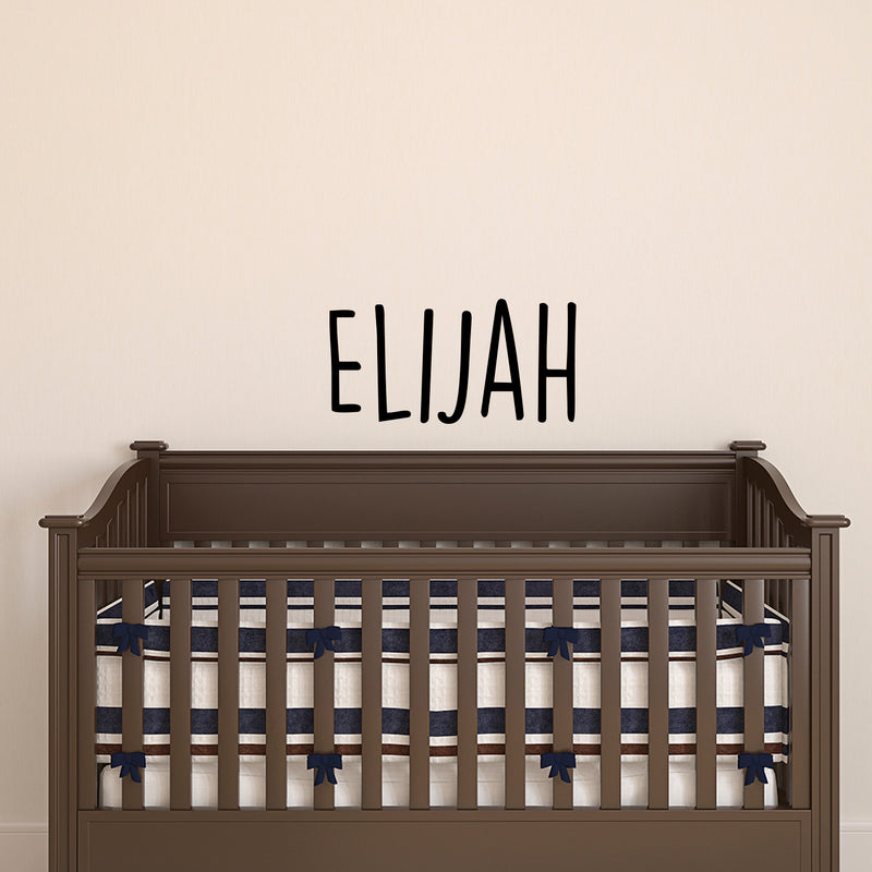 Vinyl Wall Art Decal Boys Custom Name - ’Elijah’ - 12" x 23" - Little Boys Bedroom Wall Decals - Cute Wall Art for Baby Boy Nursery Room Decor (12" x 23"; White) (12" x 23"; Black Handwritten) 1