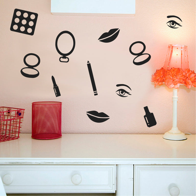 Makeup Set of 16 Vinyl Art Decals - 1" to to 4" each - Vinyl Wall Stickers - Cute Vinyl Decal - Trendy Vinyl Stickers - Bedroom; Dorm Room Vinyl Stickers - Living Room Vinyl Sticker Decor 3