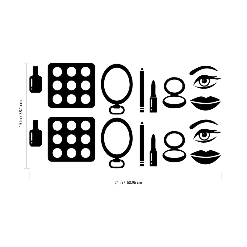 Makeup Set of 16 Vinyl Art Decals - 1" to to 4" each - Vinyl Wall Stickers - Cute Vinyl Decal - Trendy Vinyl Stickers - Bedroom; Dorm Room Vinyl Stickers - Living Room Vinyl Sticker Decor 1