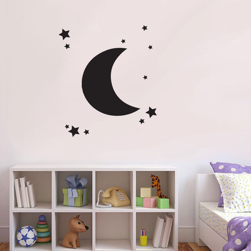 Vinyl Wall Art Decal - Moon and Stars - 19" x 19" - Unisex Nursery Room Vinyl Wall Decals - Boy or Girl Nursery Peel-Off Stickers Decor - Children’s Bedroom Cute Moon and Stars Peel and Stick Decal 1