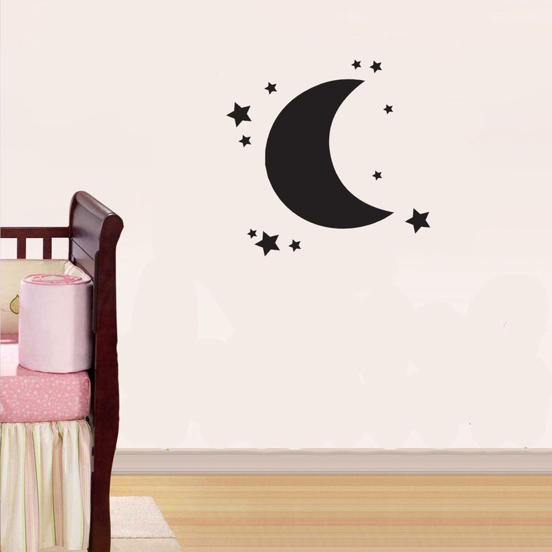 Vinyl Wall Art Decal - Moon and Stars - Unisex Room Moon And Stars Vinyl Wall Decals - Nursery Peel Off Stickers Decor - Children's Room Moon and Stars Sticker Decal 2