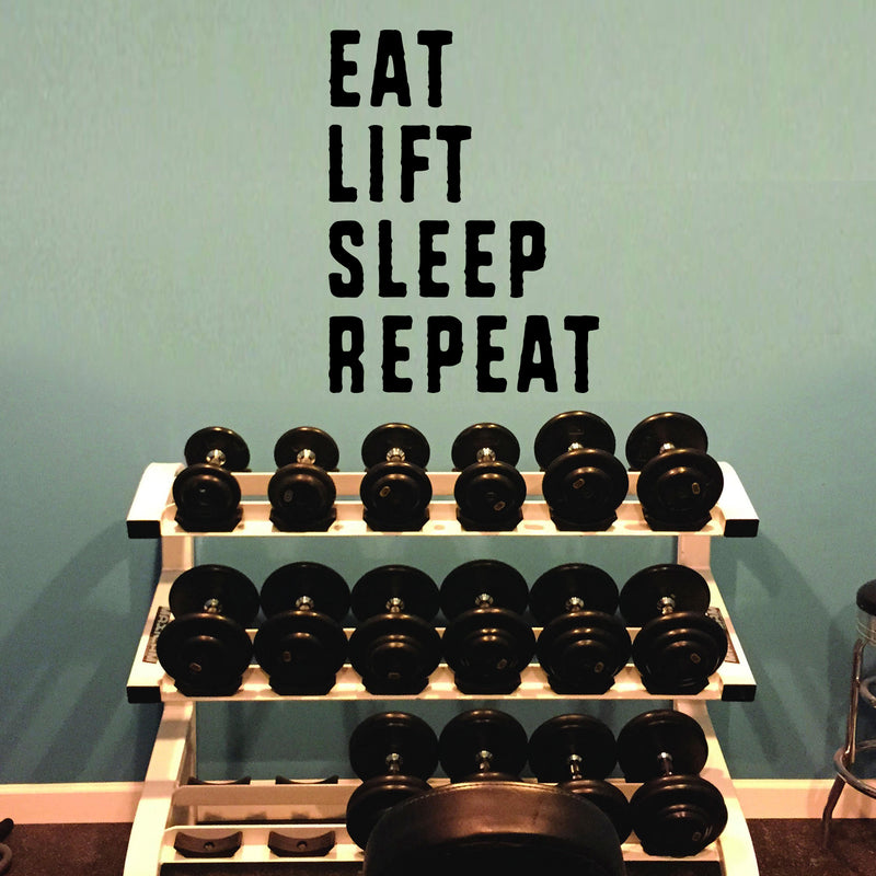 Vinyl Wall Art Decal Motivational - Eat Lift Sleep Repeat - Stencil Adhesive Workout Wall Decals - Gym Wall Decal Stickers - Fitness Vinyl Sticker - Motivational Gym Vinyl Decals 2