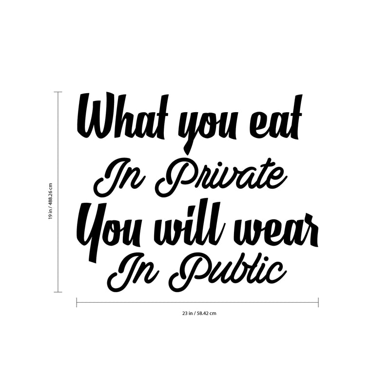 Vinyl Wall Art Decal Motivational - What You Eat In Private You Will Wear In Public -Stencil Adhesive - Food Fitness Wall Decal Stickers - Motivational Healthy Vinyl Decals 4