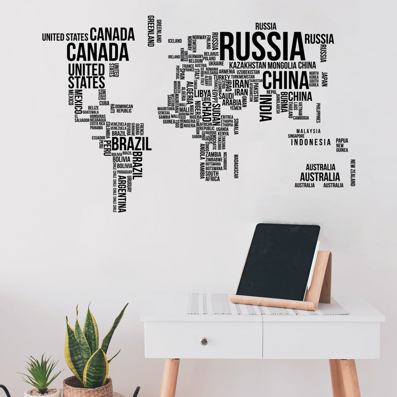 Pulse Vinyl Vinyl Wall Art Decal - Country Names In World Map Outline - 23" x 52" - Indoor Outdoor Educational Preschool Kindergarten Elementary High School Classroom Wall Art World Atlas 3