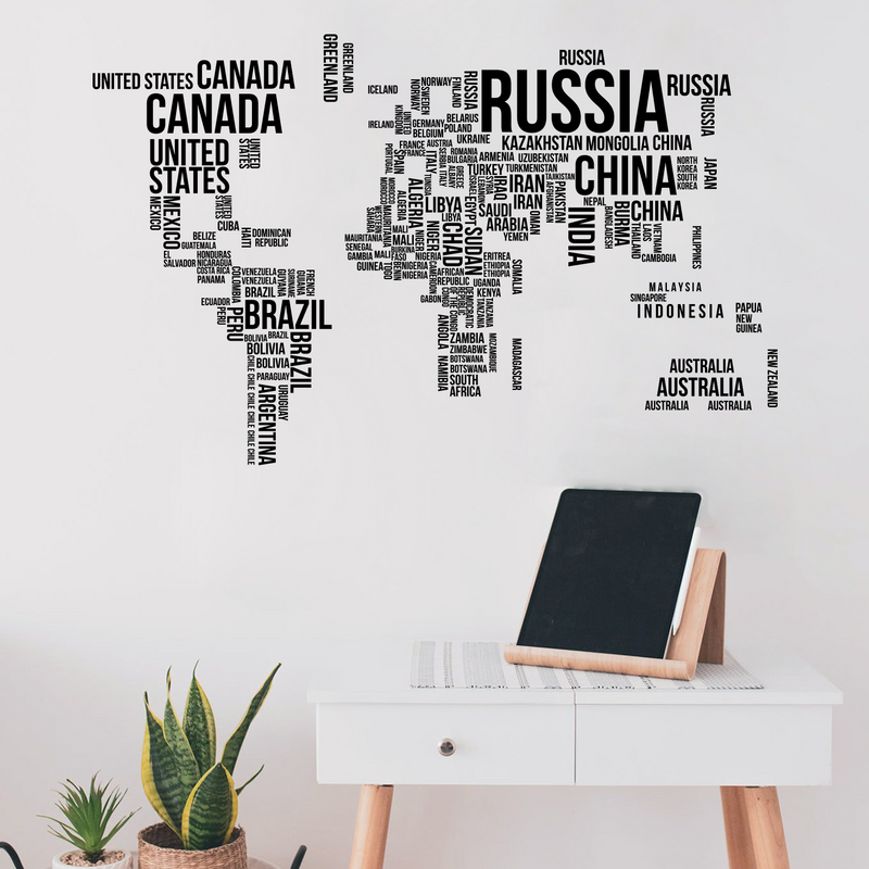 Vinyl Wall Art Decal - Country Names In World Map Outline - Indoor Outdoor Educational Preschool Kindergarten Elementary High School Classroom Wall Art World Atlas 3