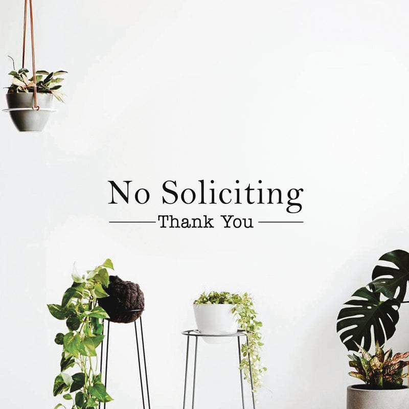 Vinyl Wall Art Decal - No Soliciting Thank You - 5" x 20" Decoration Adhesive Sticker - Home Rules Signs Outdoor and Indoor Decor Peel Off Stencil Adhesives for Walls Doors Windows (5" x 20"; Black) 2