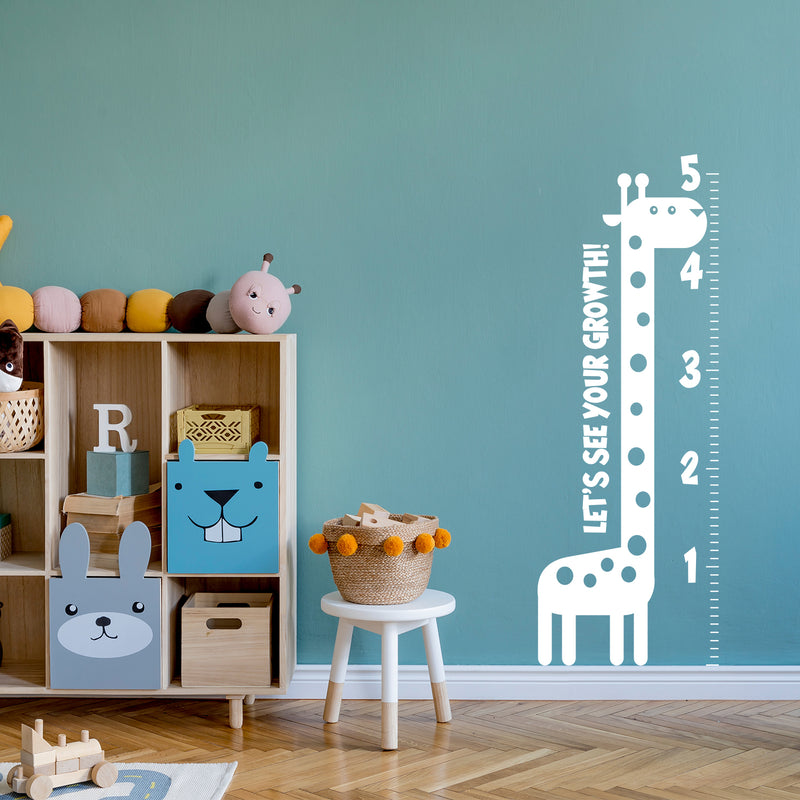 Nursery Vinyl Wall Art Decal - Let’s See Your Growth Chart Zoo Giraffe - 62.5" x 22" - Safari Animal Wall Art Sticker Decals - Unisex Kids Room Play Area Daycare Wall Decor (62.5" x 22"; White) 3