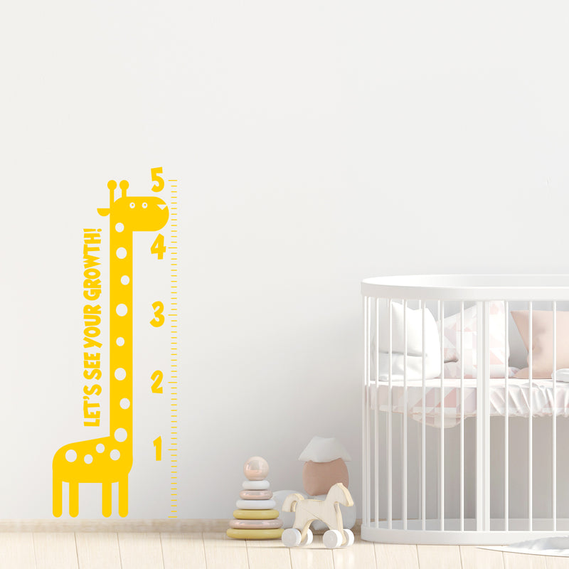 Nursery Vinyl Wall Art Decal - Let’s See Your Growth Chart Zoo Giraffe - 62.5" x 22" - Safari Animal Wall Art Sticker Decals - Unisex Kids Room Play Area Daycare Wall Decor (62.5" x 22"; Yellow) 2