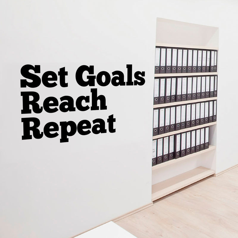 Vinyl Wall Art Decal - Set Goals Reach Repeat - Inspirational Stencil Adhesives - Home Business Office Positive Quote Sticker Decals 2