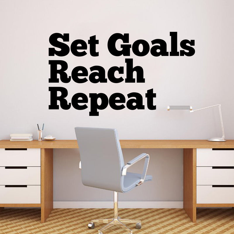 Vinyl Wall Art Decal - Set Goals Reach Repeat - Inspirational Stencil Adhesives - Home Business Office Positive Quote Sticker Decals 3