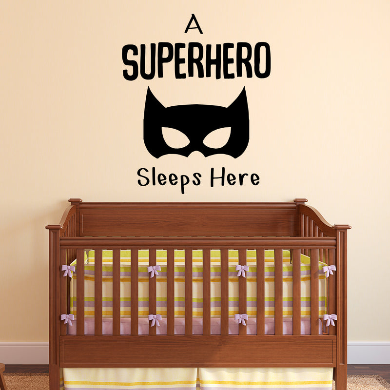 Vinyl Art Wall Decal - A Superhero Sleeps Here - Life Quote Decals For Kids Toddlers Sleep Time Home Bedroom Playroom Apartment Indoor Outdoor Entertainment Decor Stickers 2