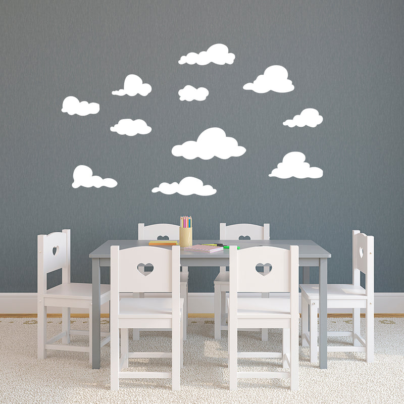 Set of 15 Vinyl Wall Art Decals - White Clouds - Each - Decor Stickers - Bedroom Dorm Room Vinyl Wall Stencil Adhesives - Simple Cloudy Sky Pattern Kids Room Nursery Daycare 2