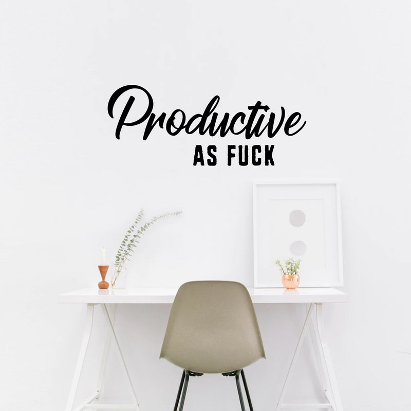 Vinyl Wall Art Decals - Productive As Fuk%c - Awesome Sassy Adult Quotes For Office Work Place Bedroom Dorm Room Apartment - Stencil Adhesives For Home Office Decor (13" x 32"; Black Text) 2