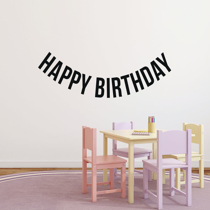 Vinyl Wall Art Decals - Happy Birthday - 16" x 45" - Best Wishes Celebrate Home Work Place Stencil Adhesives - Fun Happy Decal for Office Living Room Bedroom Dorm Room Decor (16" x 45"; Black Text) 1