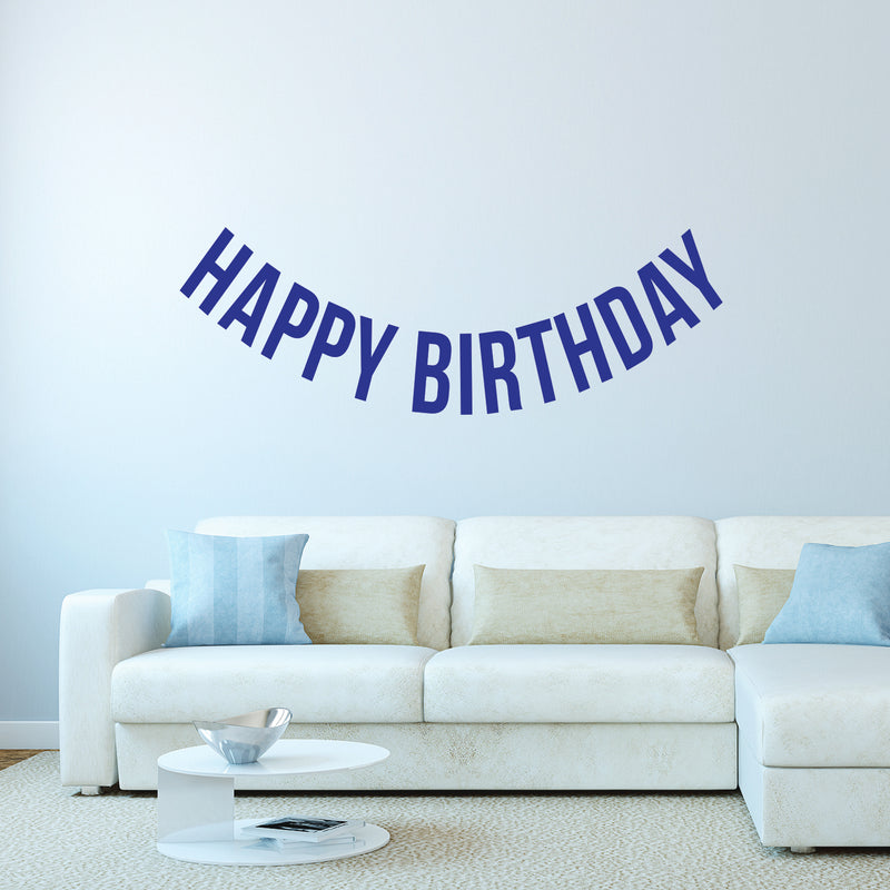 Vinyl Wall Art Decals - Happy Birthday - 16" x 45" - Best Wishes Celebrate Home Work Place Stencil Adhesives - Fun Happy Decal for Office Living Room Bedroom Dorm Room Decor (16" x 45"; Blue Text) 1