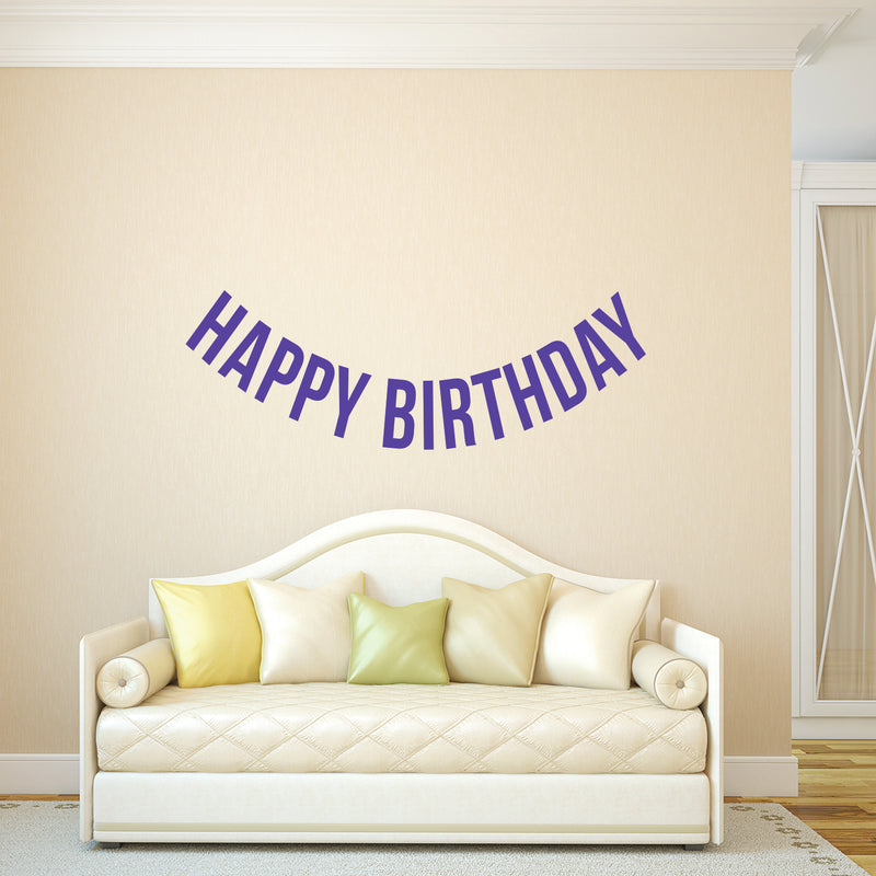 Vinyl Wall Art Decals - Happy Birthday - 16" x 45" - Best Wishes Celebrate Home Work Place Stencil Adhesives - Fun Happy Decal for Office Living Room Bedroom Dorm Room Decor (16" x 45"; Purple Text) 1