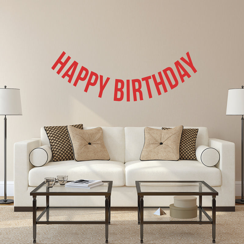 Vinyl Wall Art Decals - Happy Birthday - 16" x 45" - Best Wishes Celebrate Home Work Place Stencil Adhesives - Fun Happy Decal for Office Living Room Bedroom Dorm Room Decor (16" x 45"; Red Text) 1