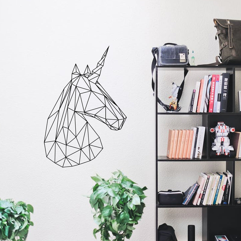 Vinyl Wall Art Decals - Unicorn Head - Beautiful Geometric Home Work Place Stencil Adhesives - Decal for Office Living Room Bedroom Dorm Room Decor (34" x 23"; Black Outline) 2