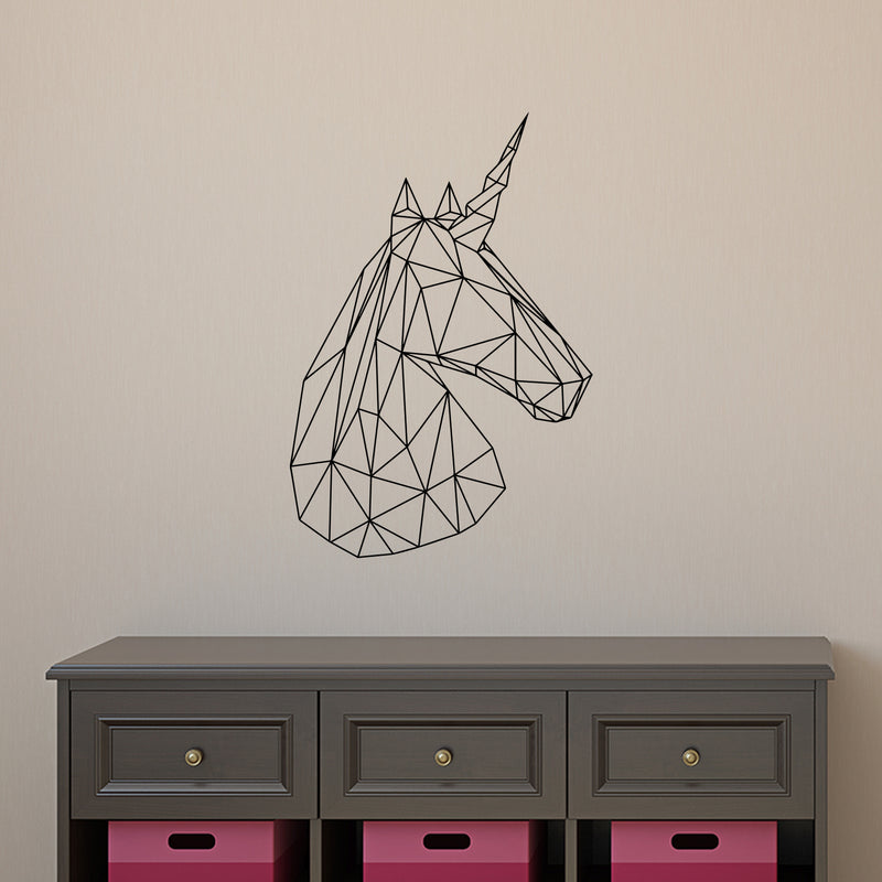 Vinyl Wall Art Decals - Unicorn Head - 34" x 23" - Beautiful Geometric Home Work Place Stencil Adhesives - Decal for Office Living Room Bedroom Dorm Room Decor (34" x 23"; Black Outline) 3