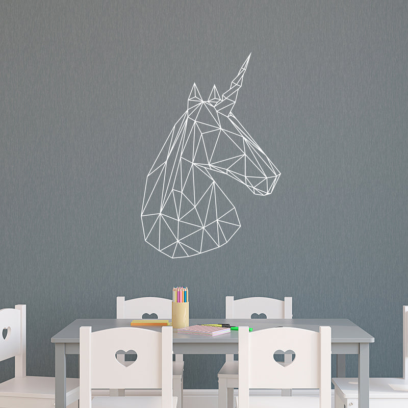 Vinyl Wall Art Decals - Unicorn Head - 34" x 23" - Beautiful Geometric Home Work Place Stencil Adhesives - Decal for Office Living Room Bedroom Dorm Room Decor (34" x 23"; White Outline) 3