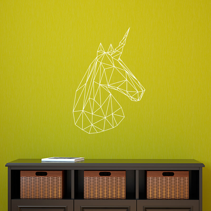 Vinyl Wall Art Decals - Unicorn Head - 34" x 23" - Beautiful Geometric Home Work Place Stencil Adhesives - Decal for Office Living Room Bedroom Dorm Room Decor (34" x 23"; White Outline) 2