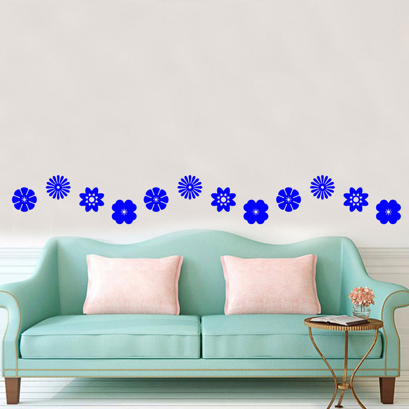 Set of 32 Vinyl Wall Art Decal - Variety of Flower Patterns - 3" x 3" Each - Bedroom Living Room Office Dorm Room Girly Wall Decoration - Cute Trendy Apartment Wall Decor (3" x 3" Each; Blue) 2