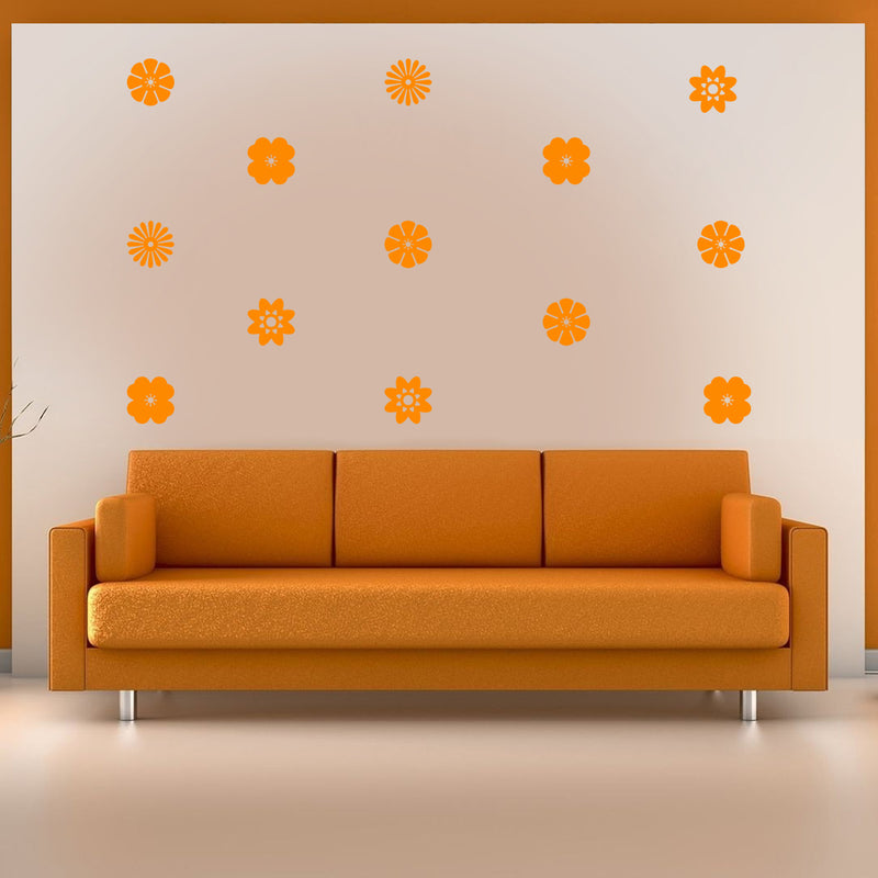 Set of 32 Vinyl Wall Art Decal - Variety of Flower Patterns - 3" x 3" Each - Bedroom Living Room Office Dorm Room Girly Wall Decoration - Cute Trendy Apartment Wall Decor (3" x 3" Each; Orange) 2