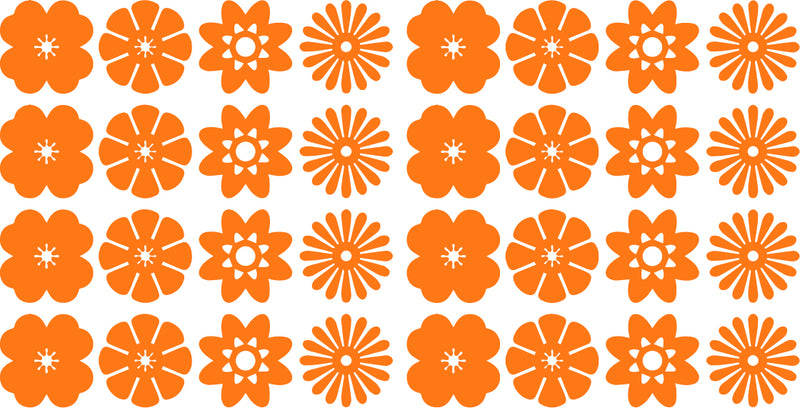 Set of 32 Vinyl Wall Art Decal - Variety of Flower Patterns - 3" x 3" Each - Bedroom Living Room Office Dorm Room Girly Wall Decoration - Cute Trendy Apartment Wall Decor (3" x 3" Each; Orange) 3