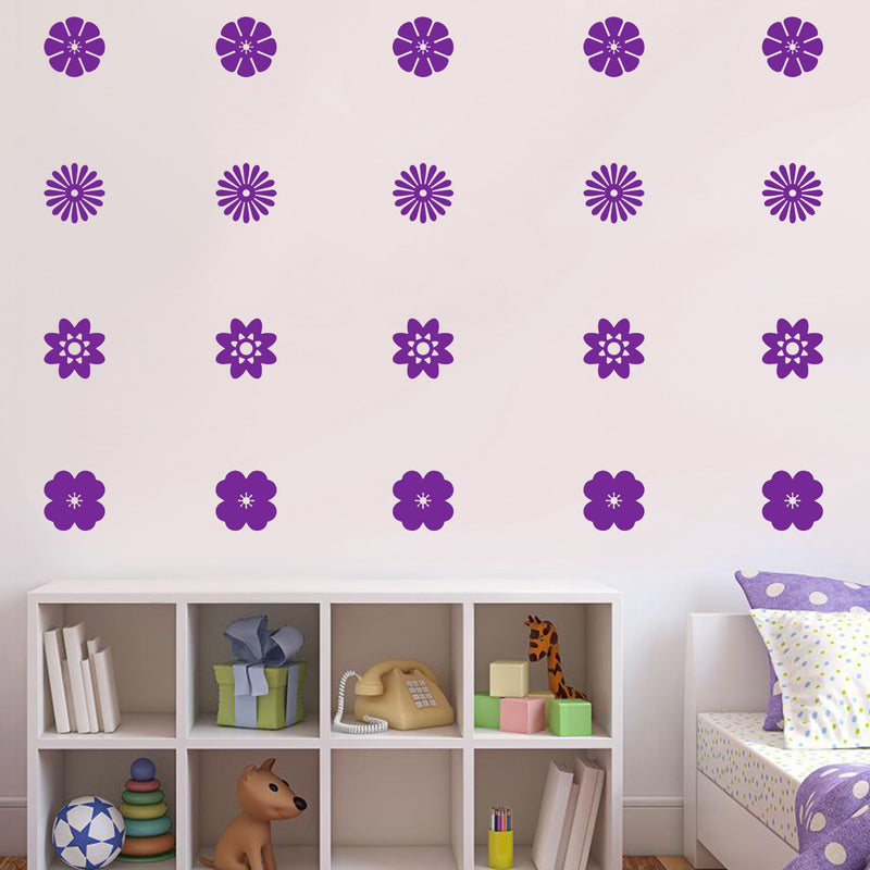 Set of 32 Vinyl Wall Art Decal - Variety of Flower Patterns - 3" x 3" Each - Bedroom Living Room Office Dorm Room Girly Wall Decoration - Cute Trendy Apartment Wall Decor (3" x 3" Each; Purple) 2